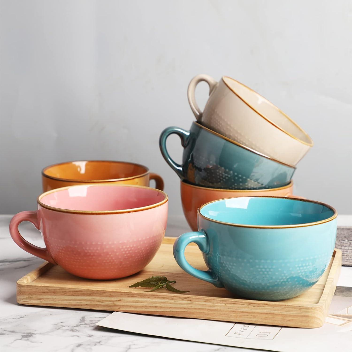 Disoza Große Keramik Kaffeetasse 700ml Dunkelgrün mit Griff