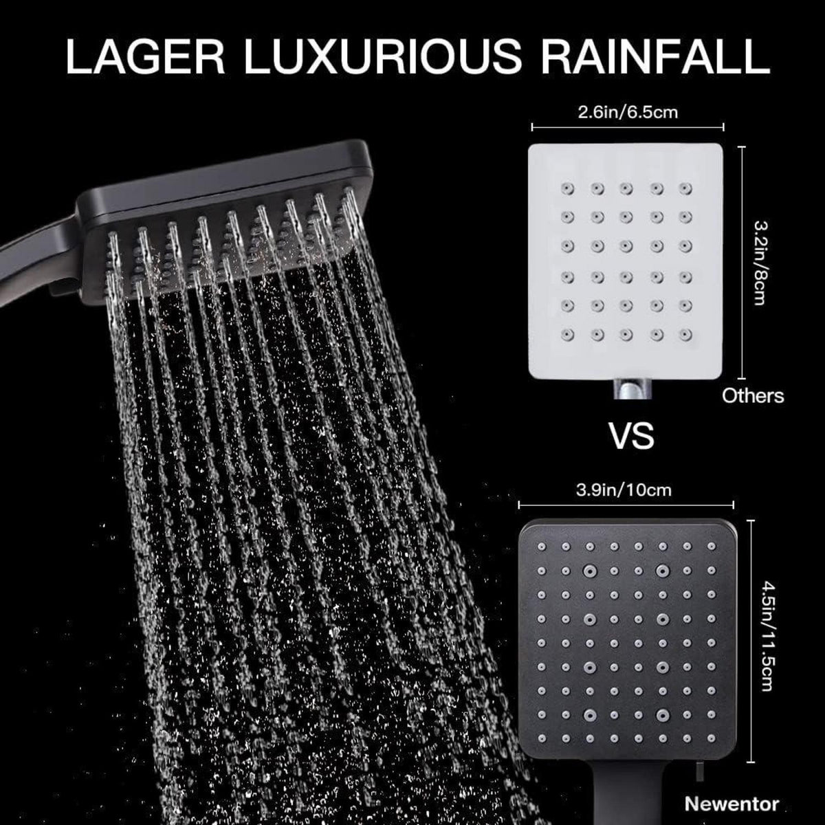 Duschkopf Regendusche Handbrause Hochdruck 6 Strahlarten XXL Schwarz