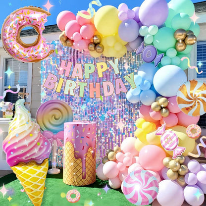 Geburtstagsdeko Mädchen Regenbogen Pastell Luftballons Süßigkeiten