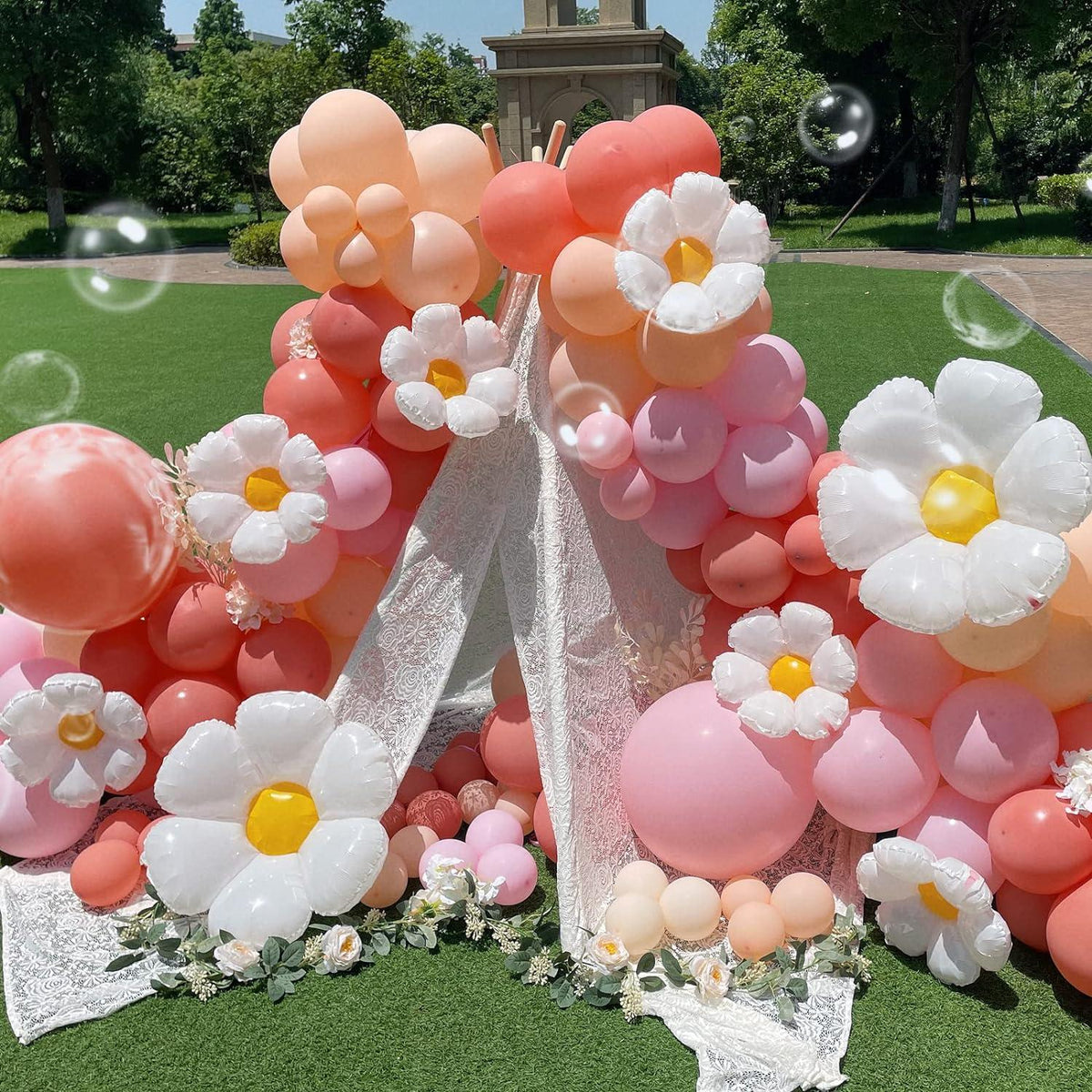 Rosa Ballon Girlande Boho Party Deko Gänseblümchen Luftballons