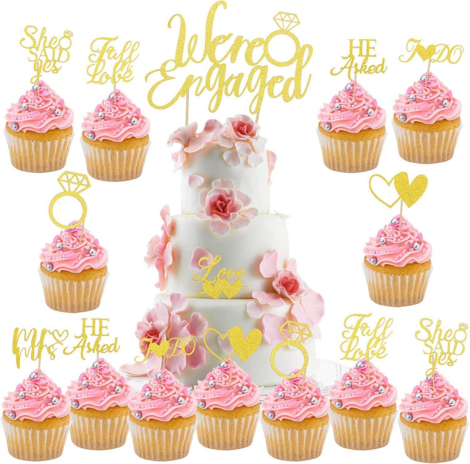 Gold Verlobung Cake Topper Set 25 STK We're Engaged Deko