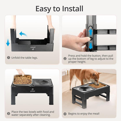 Erhöhte Hundenäpfe mit Edelstahl-Napf, 4 Höhen, auslaufsicher