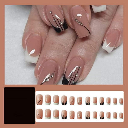 24 Stück Diamond Eckig Künstliche Nägel in Weiß French, Press on Nails für Frauen