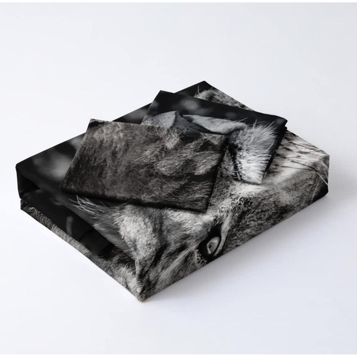 3D Löwen Bettwäsche 135x200 - Wendebettwäsche Schwarz Grau