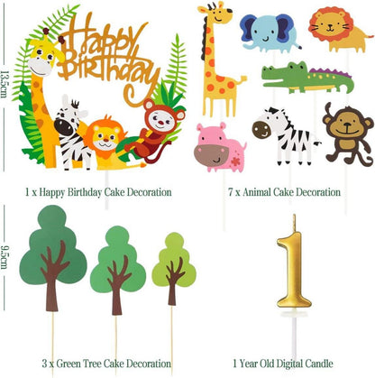 Tortendeko 1. Geburtstag Safari Zoo Dschungel Wald Tiere