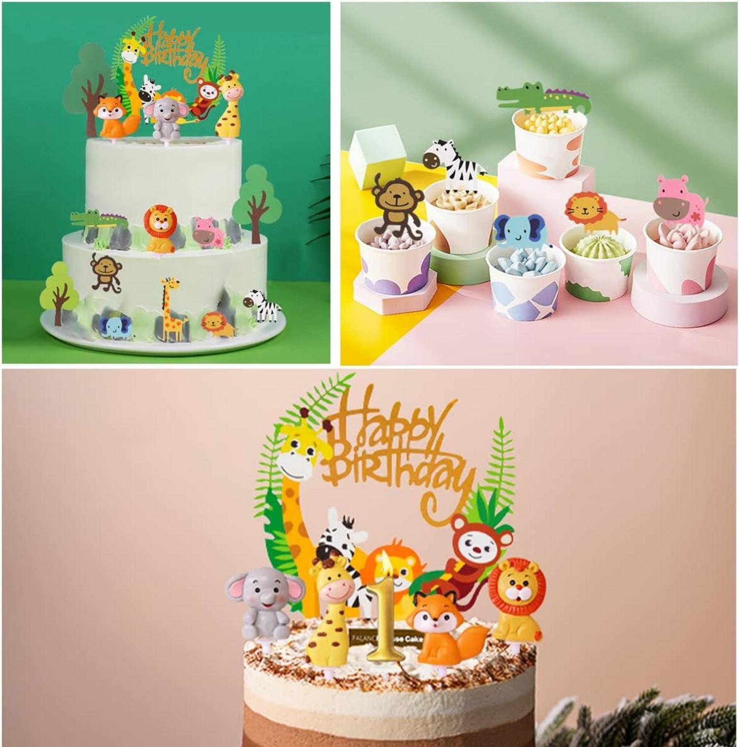 16-teilige Safari Zoo Dschungel Waldtier Tortendeko 1. Geburtstag Cake Topper