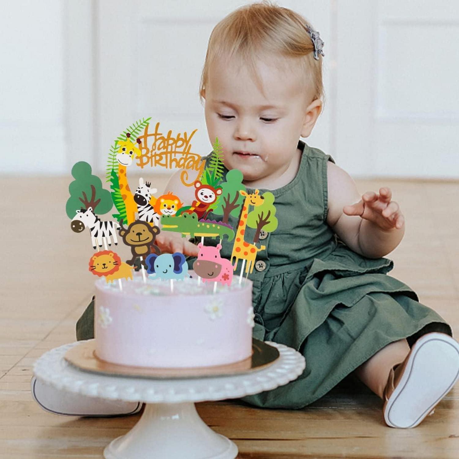 16-teilige Safari Zoo Dschungel Waldtier Tortendeko 1. Geburtstag Cake Topper