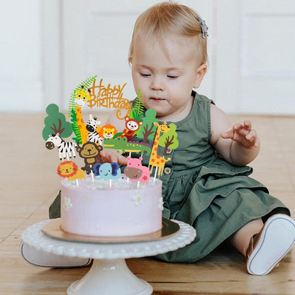 16-teilige Safari Zoo Dschungel Waldtier Tortendeko 1. Geburtstag Cake Topper