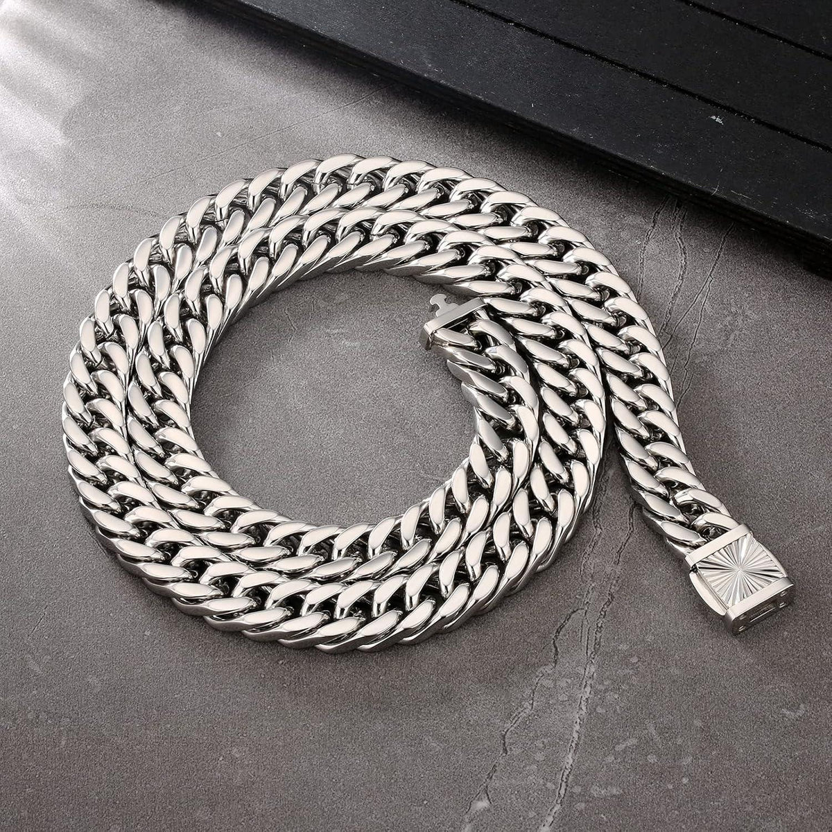 Panzerkette Herren Edelstahl Cuban Link 18K Gold Silber 14mm 50.8cm