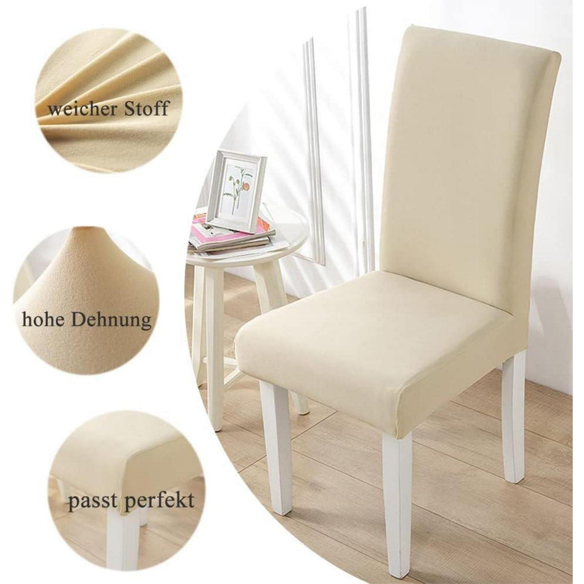 Stuhlhussen 6er Set – Stretch Esszimmerstuhlbezüge Beige
