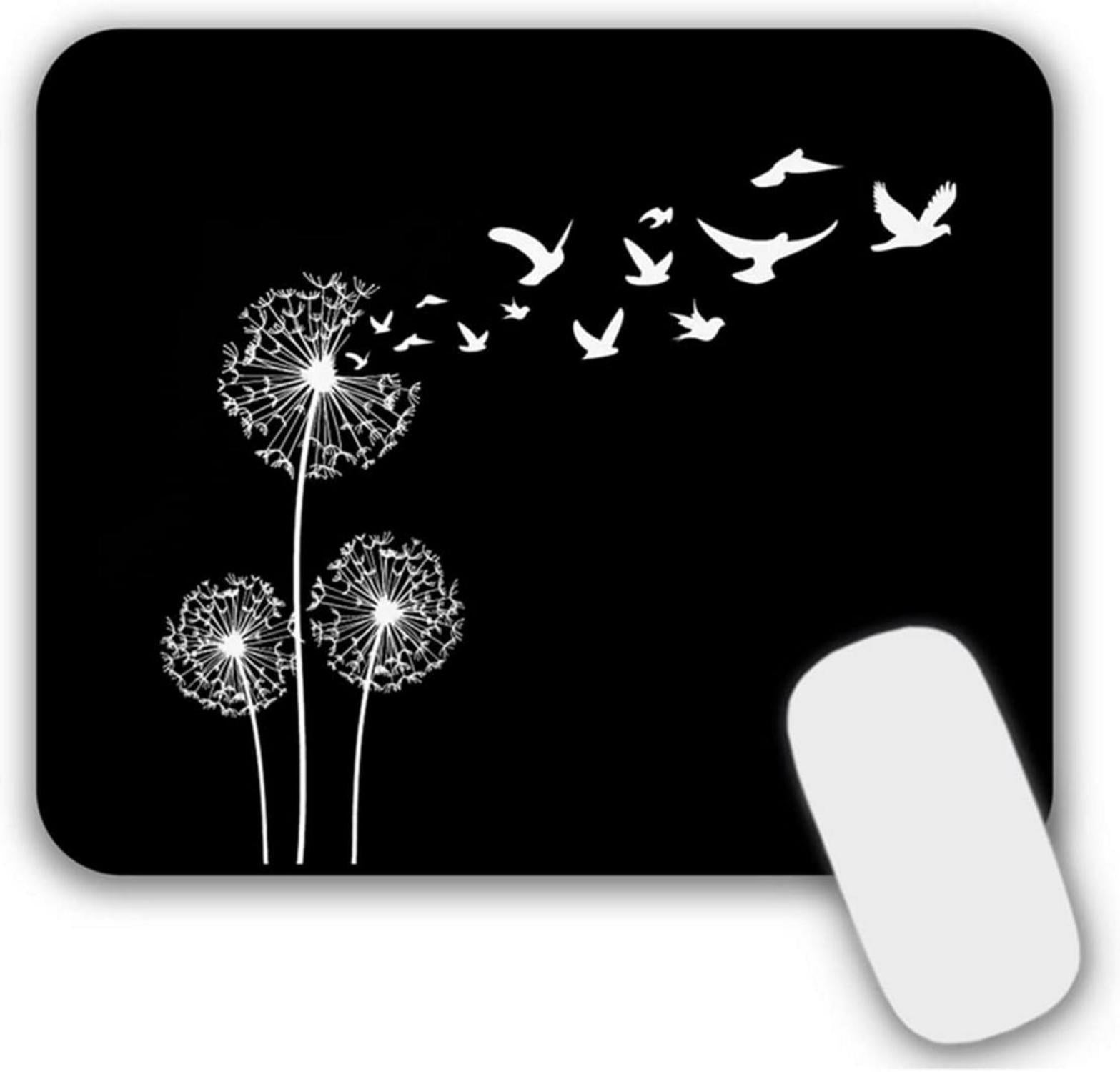 Kleines Schwarzes Mauspad mit Pusteblume-Motiv - 24x20cm - Rutschfeste