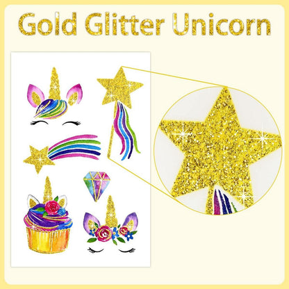 Glitzer Einhorn Tattoos Kinder Set Mädchen Gold Tattoo