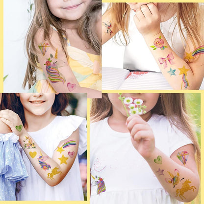 Glitzer Einhorn Kinder Temporäre Tattoo Set Mitgebsel Mädchen Gold Tattoo
