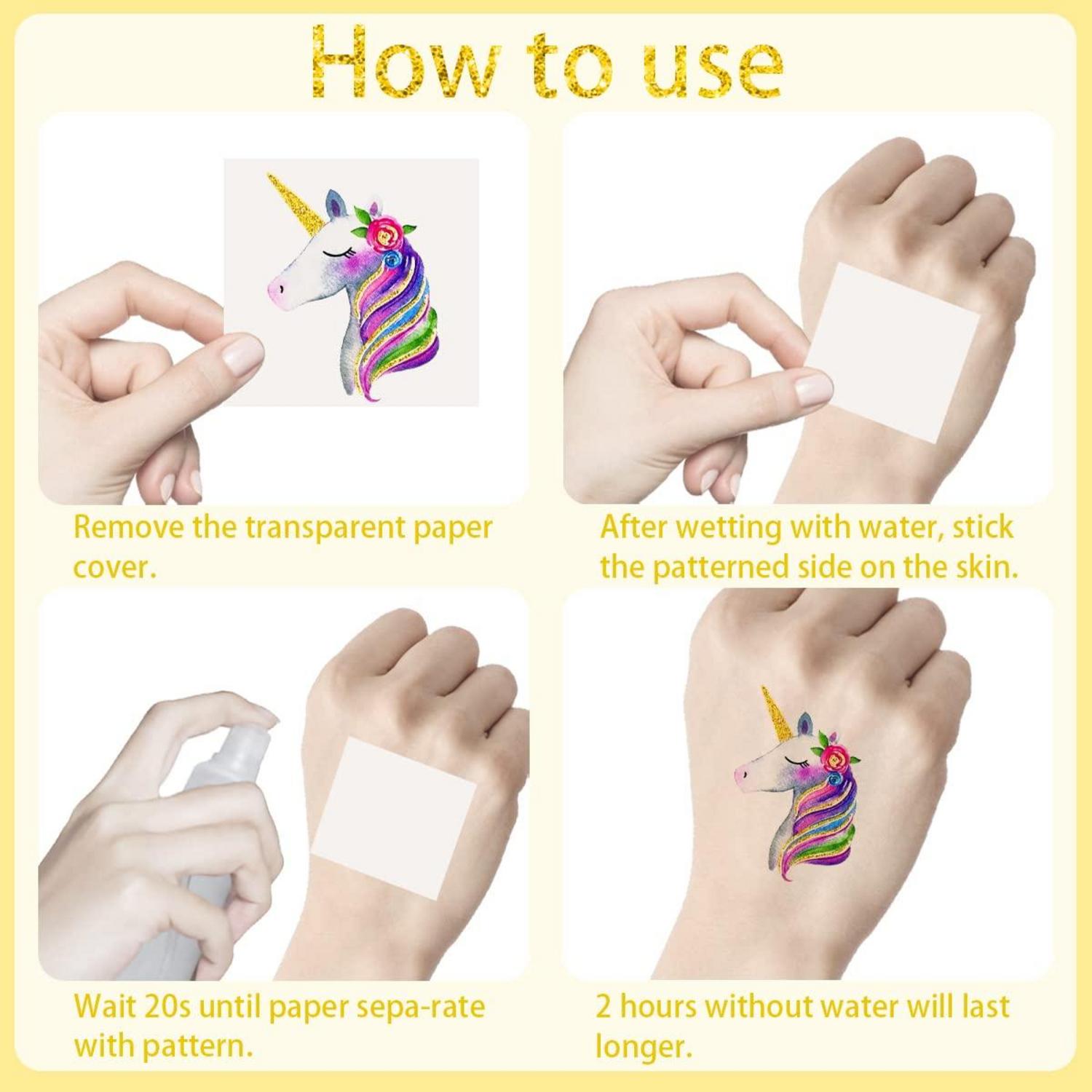 Glitzer Einhorn Tattoos Set Kinder Mädchen Gold Glitzer