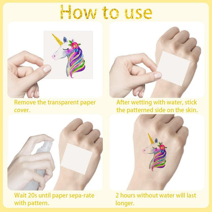 Glitzer Einhorn Tattoos Set Kinder Mädchen Gold Glitzer