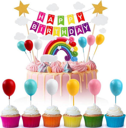 OSDUE Tortendeko Geburtstag, Happy Birthday Kuchendeko Set, Regenbogen Ballon Wolke