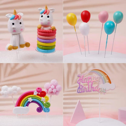 Einhorn Tortendeko Geburtstag Kuchendeko Happy Birthday Kuchen Topper Regenbogen Wolke Balloon Kinder Mädchen Junge