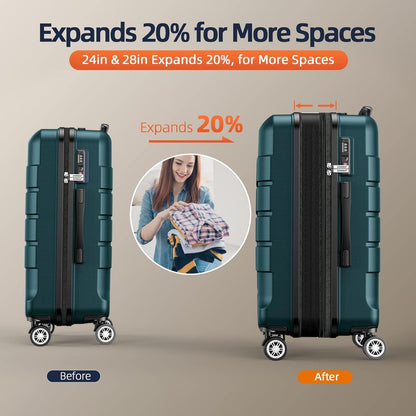 SHOWKOO Mittelgroßer Koffer ABS+PC Hartschale Leicht TSA 4 Rollen L 65cm
