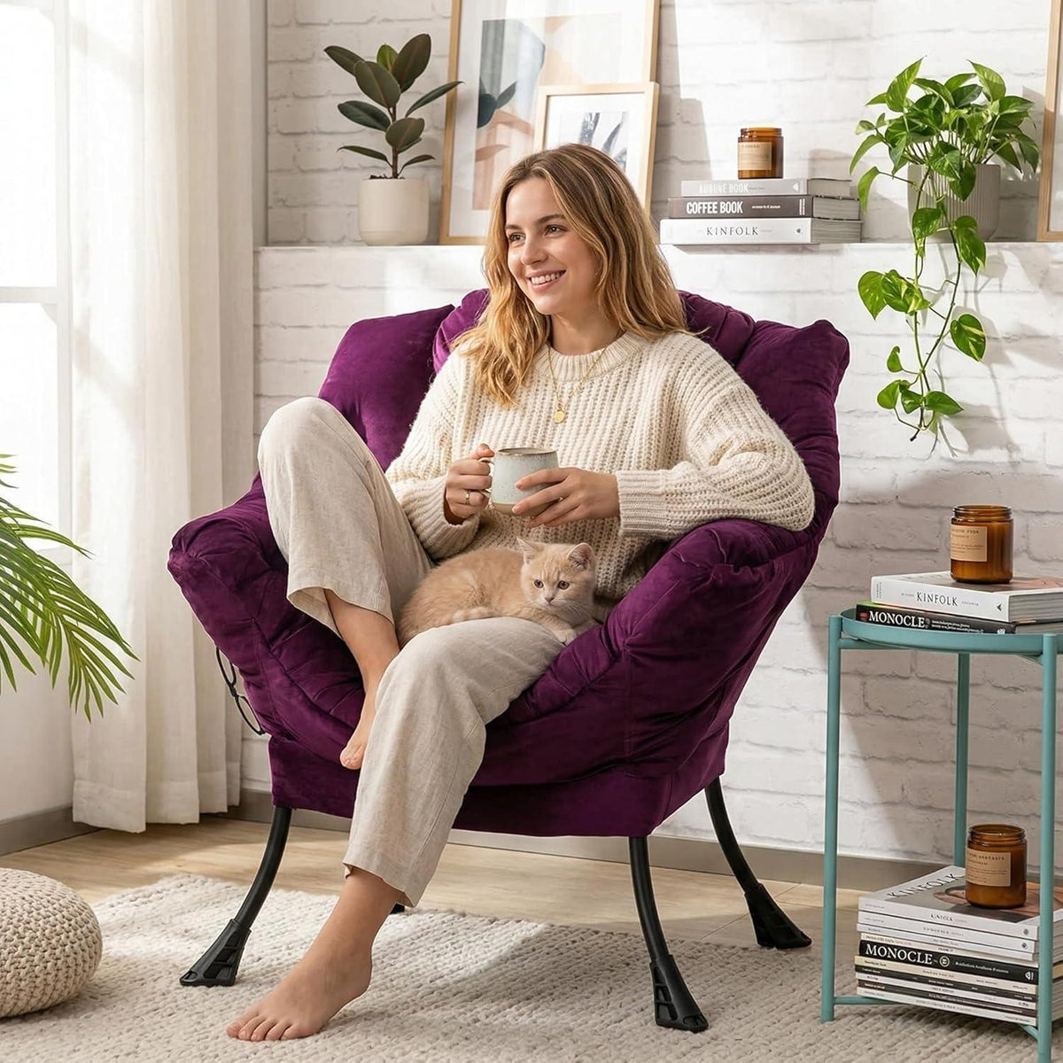Lila Ohrensessel Lesesessel Samt Relaxsessel Wohnzimmer