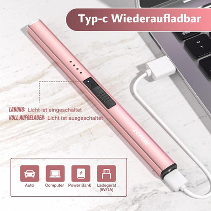 LcFun Elektro Feuerzeug USB Aufladbar Winddicht Plasma Feuerzeug Rosa