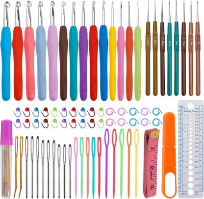 Häkelnadel-Set mit ergonomischen Hakengrößen und Zubehör, 77-teilig