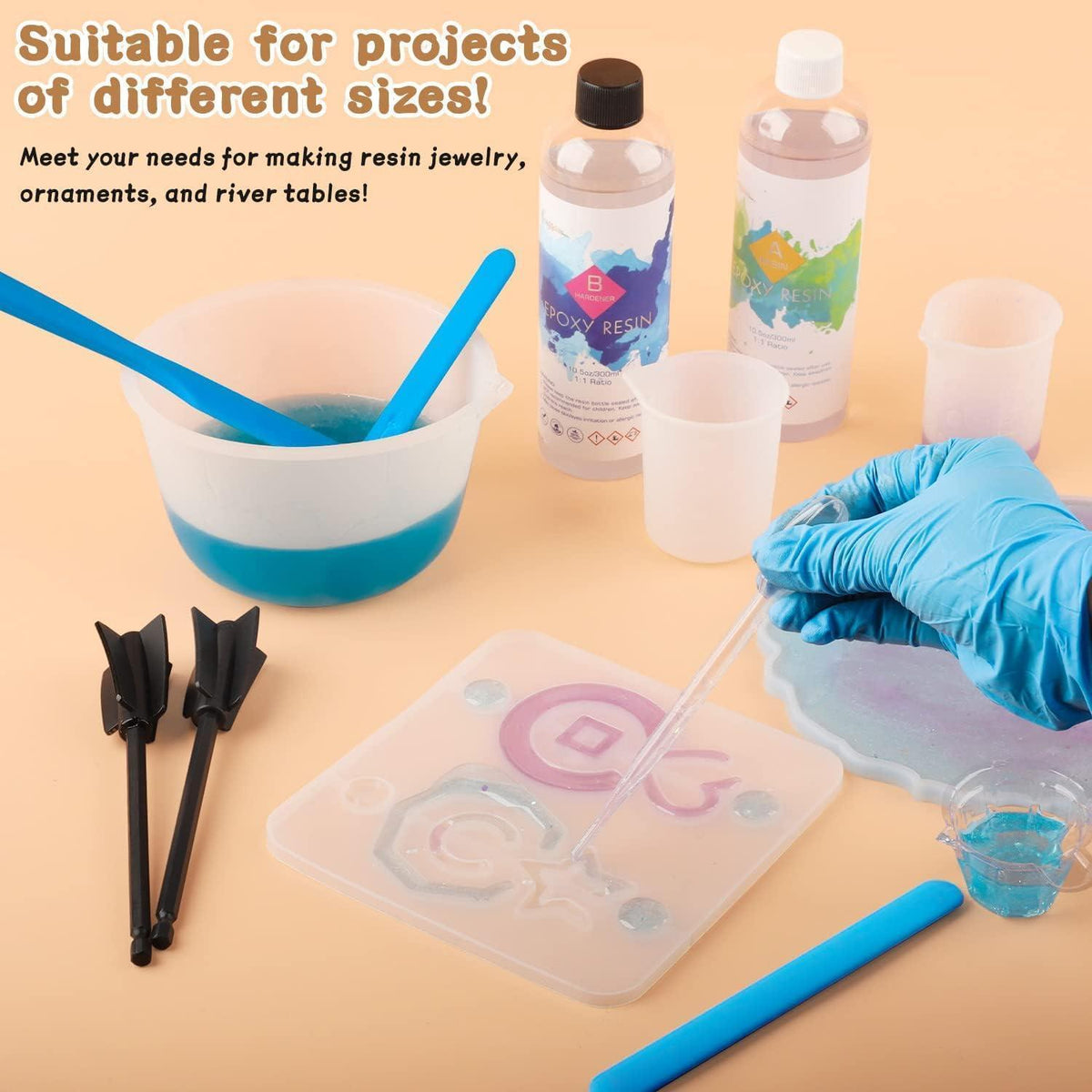Silikon Messbecher Set Epoxidharz | 600ml & 100ml Becher + Zubehör