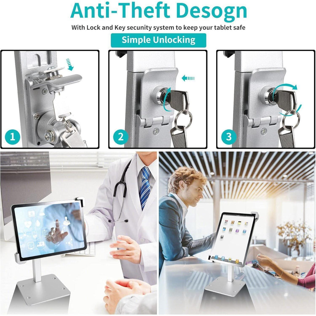 Abschließbarer Tablet Stand für iPad & Co. (9-14 Zoll)