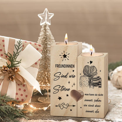 Geschenk Freundin Kerzenständer Holz 2er Set 12x10x4,5cm