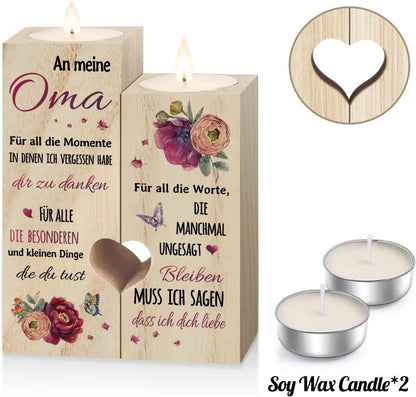 Kerzenständer Herzförmig Holz Oma Geburtstagsgeschenk, 2er Set