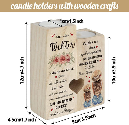 Personalisierter Herz-Kerzenhalter aus hochwertigem Holz - Geschenk für Tochter