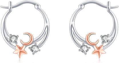 TRISHULA Mond Sterne Ohrringe 925 Silber hypoallergen Creolen