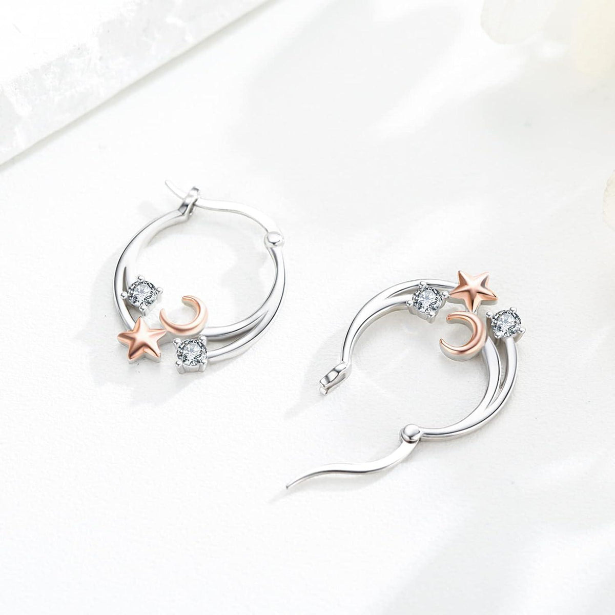 925 Sterling Silber Mond Stern Ohrringe Creolen Hypoallergen Weihnachtsgeschenk
