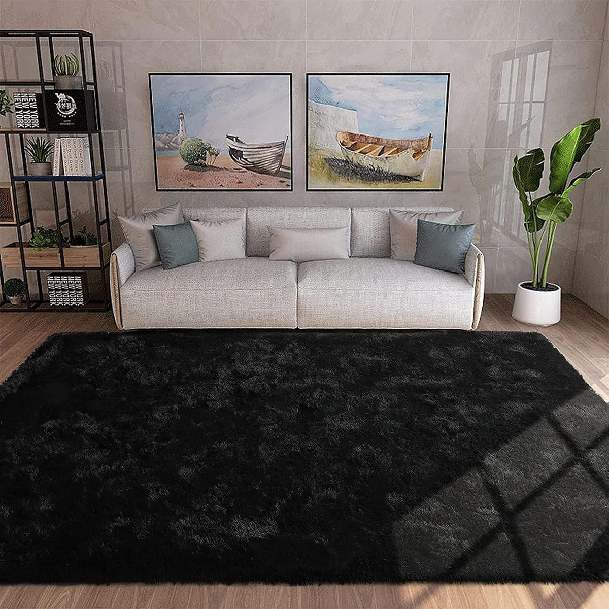 Hochflor Shaggy Teppich Schwarz 200 x 300 cm - Superweich & Flauschig