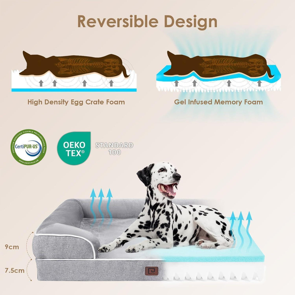 Orthopädisches Hundebett XL mit Memory Foam, Grau