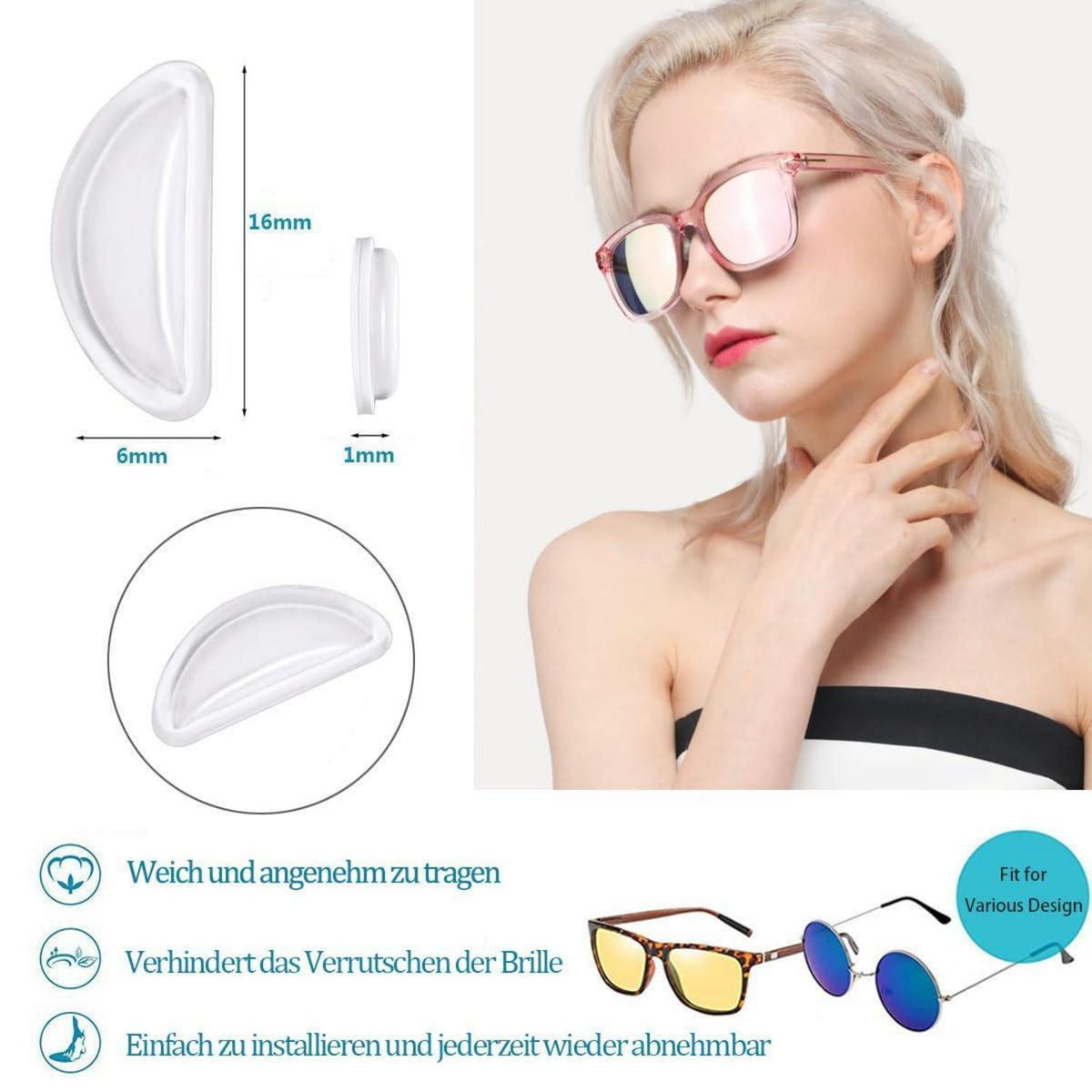 Rutschfeste Nasenpads Silikon für Brille & Sonnenbrille