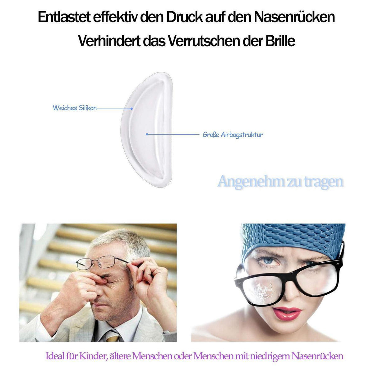 Rutschfeste Nasenpads Silikon für Brille & Sonnenbrille
