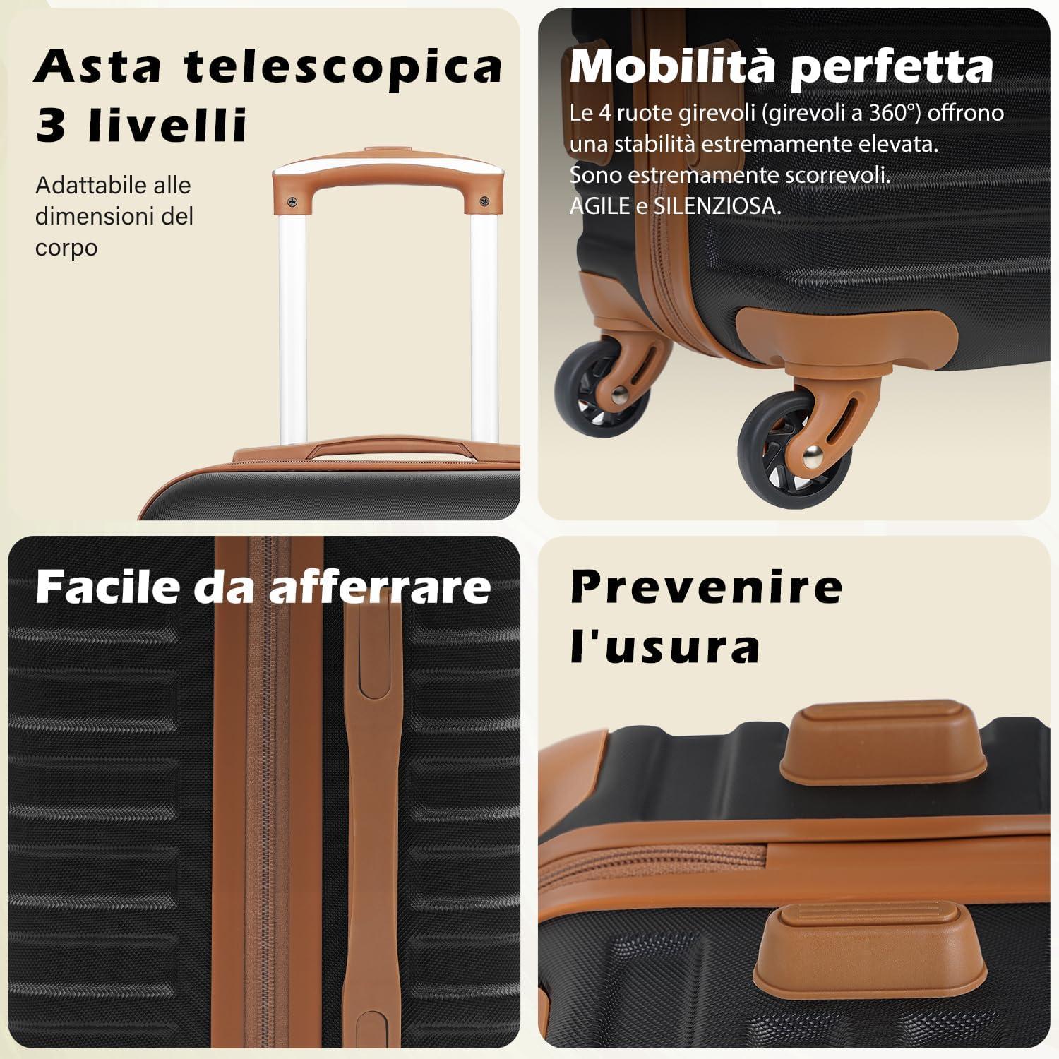 COOLIFE Koffer Trolley ABS Hartschale 4 Rollen TSA-Schloss 3tlg