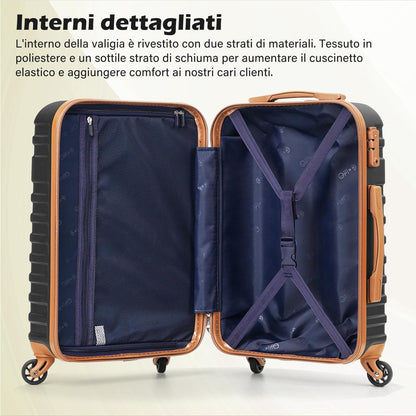 Hartschalen Koffer Trolley Set 3tlg Schwarz Braun TSA Schloss