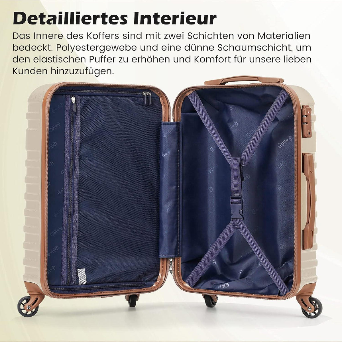 Hartschalen Koffer Set 3tlg ABS Trolley Weiß/Braun 4 Rollen