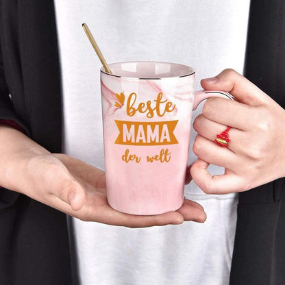 Mama Geschenk Tasse 400ml Rosa mit Deckel und Löffel in Geschenkbox