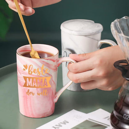 Mama Geschenk Tasse 400ml Rosa mit Deckel und Löffel in Geschenkbox