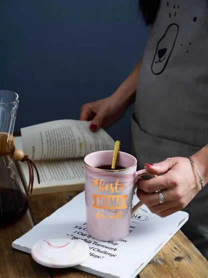 Mama Geschenk Tasse Beste Mama der Welt 400ml Rosa inkl. Deckel Löffel