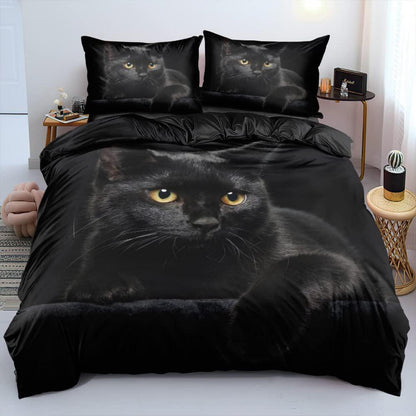 3D Katzen Bettwäsche Set 135x200 - Schwarz & Weich