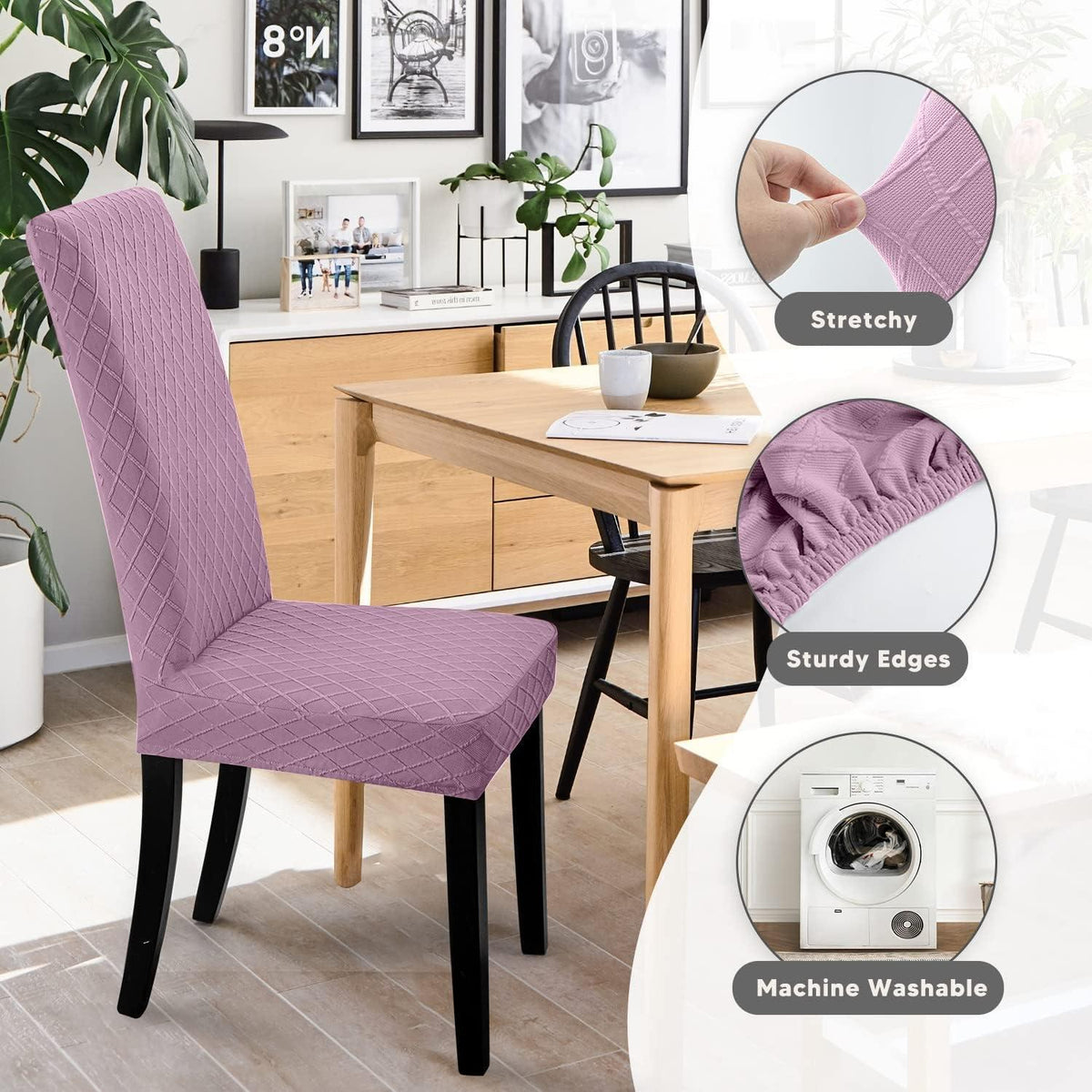 Stuhlhussen 6er Set Lila – Stretch Bezug für Esszimmerstühle
