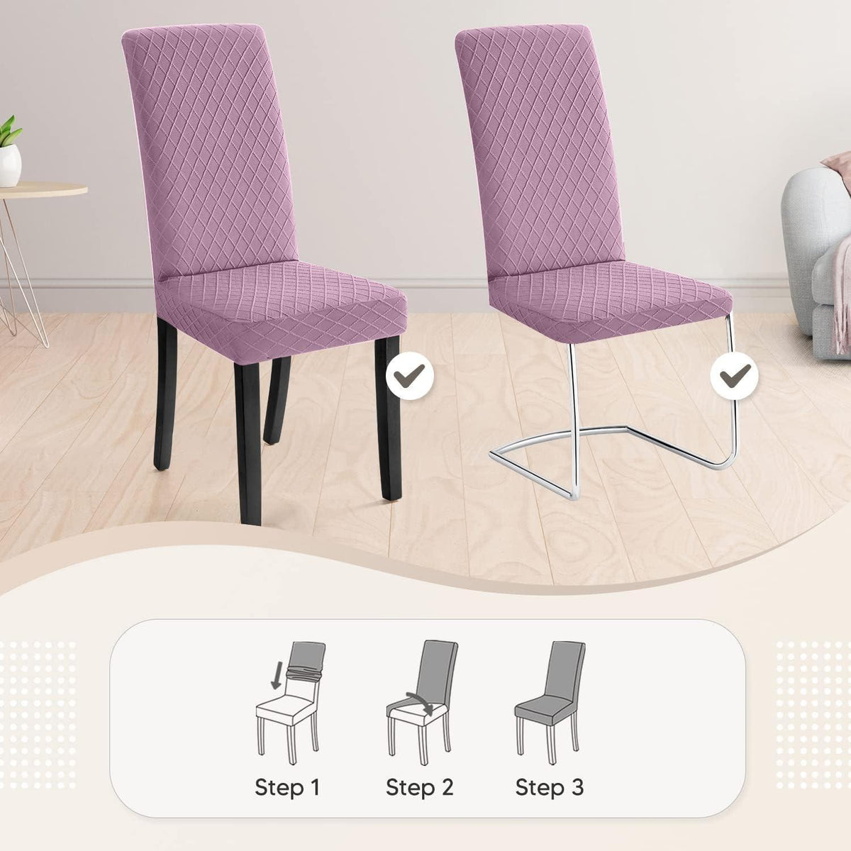 Stuhlhussen 6er Set Lila – Stretch Bezug für Esszimmerstühle