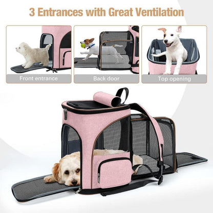 Erweiterbarer Haustier Rucksack für Katzen & Hunde bis 10kg, Rosa XL