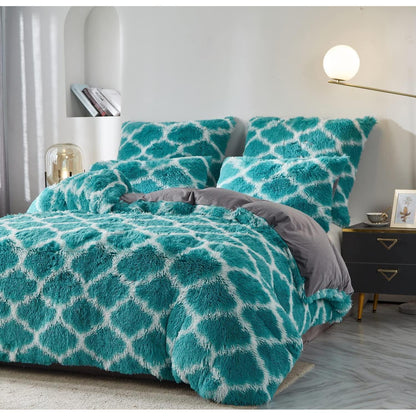 Winter Plüsch Bettwäsche Set 135x200 Türkis Grün