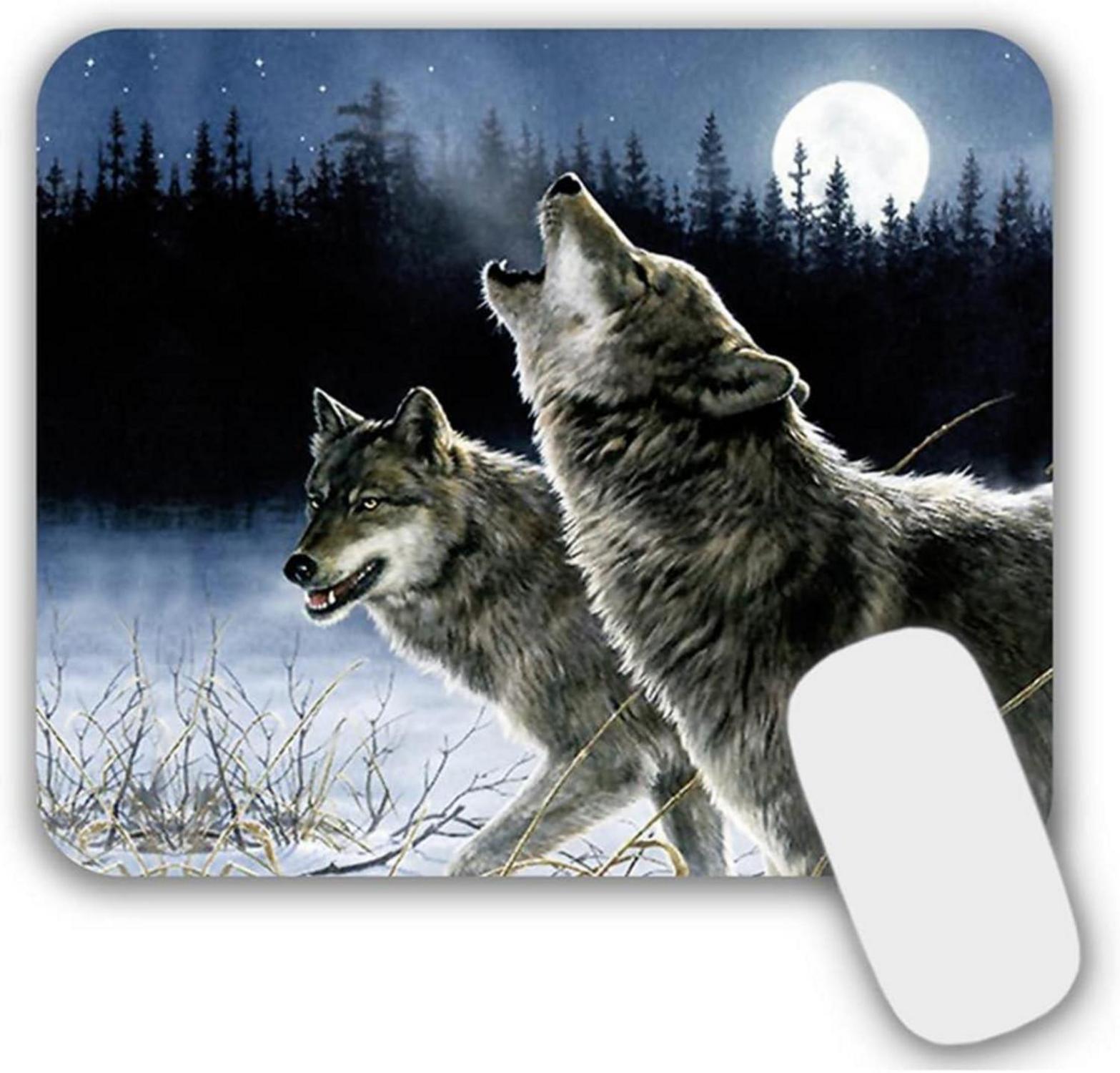 Mauspad mit Wolf Motiv 24x20cm, rutschfest & abwaschbar
