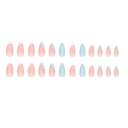 24 Stk. Glitzer Schwarz Babyblau Stiletto Nägel Kurz Mandel Form