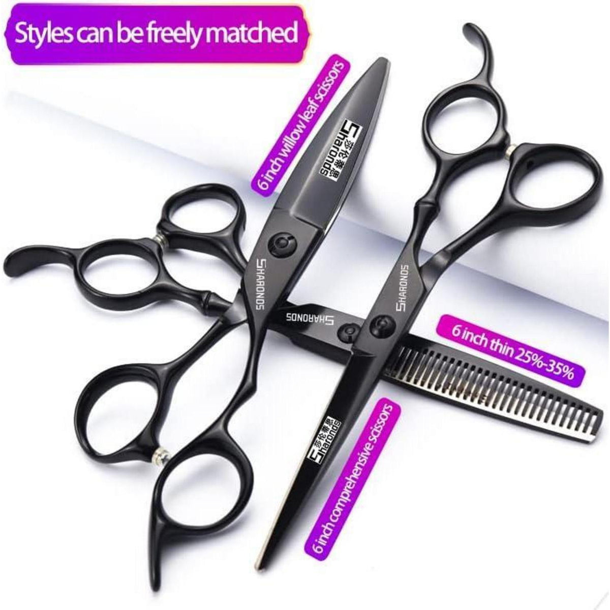 Professionelles Haarschneideschere Set 6/7 Zoll 440C Schwarz